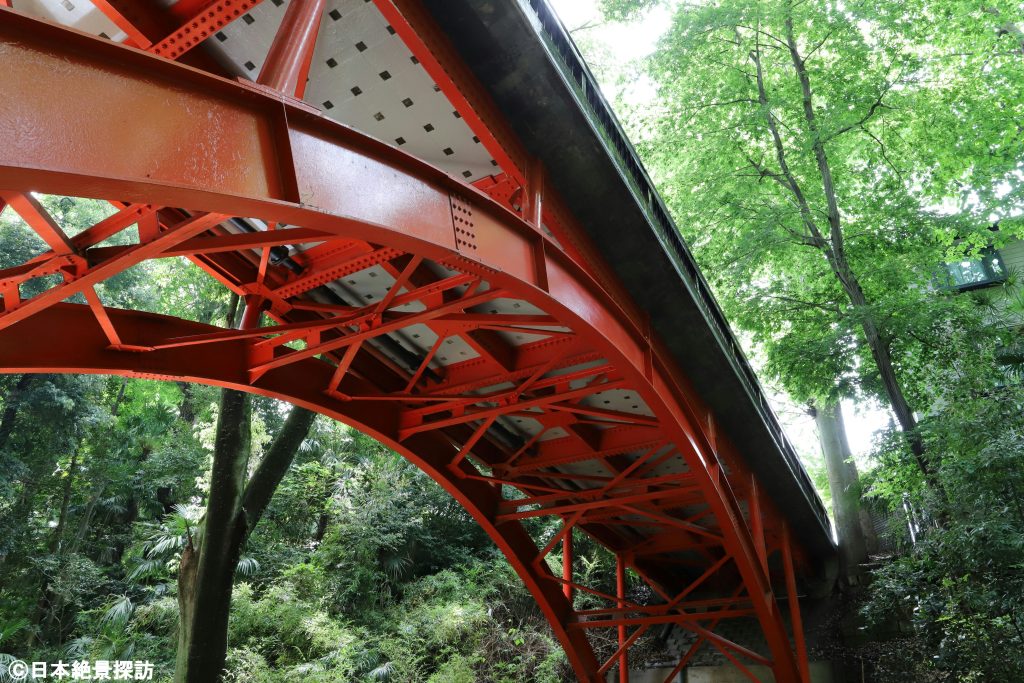 等々力渓谷（東京都世田谷区）・ゴルフ橋を真下から