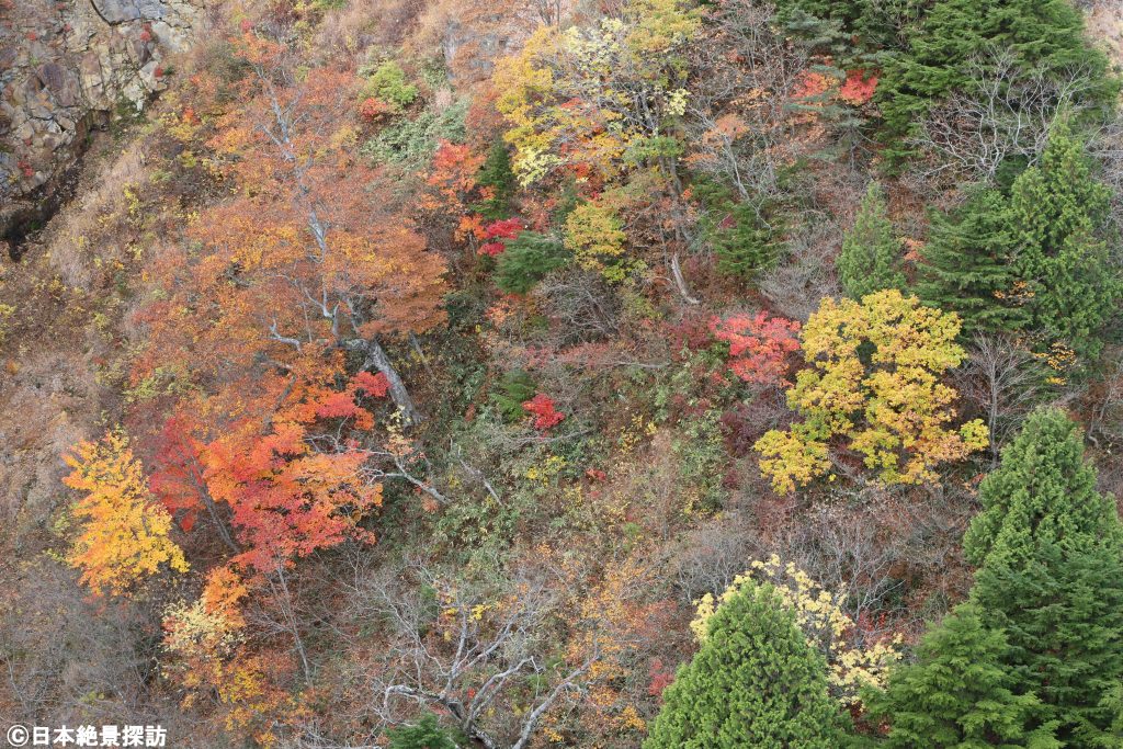 不動沢橋（福島県福島市）・断崖絶壁と紅葉
