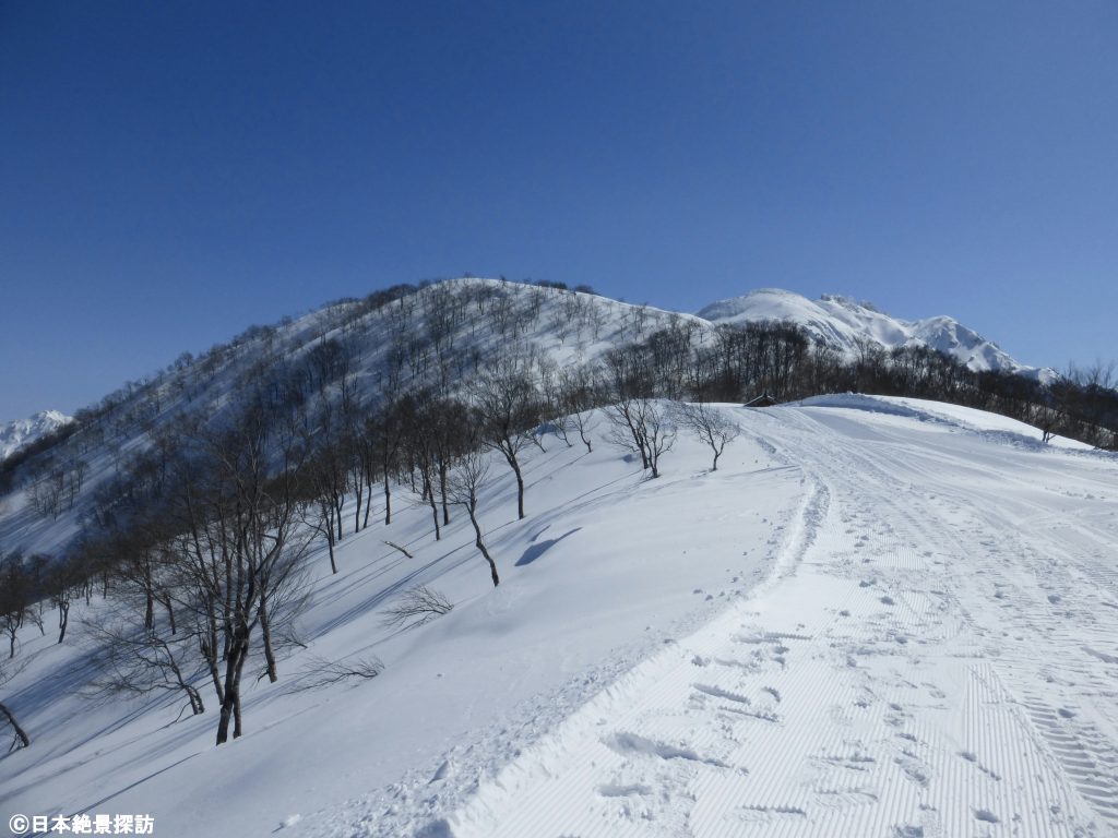 冬の八海山ロープウェー（新潟県南魚沼市）・山頂を見上げる